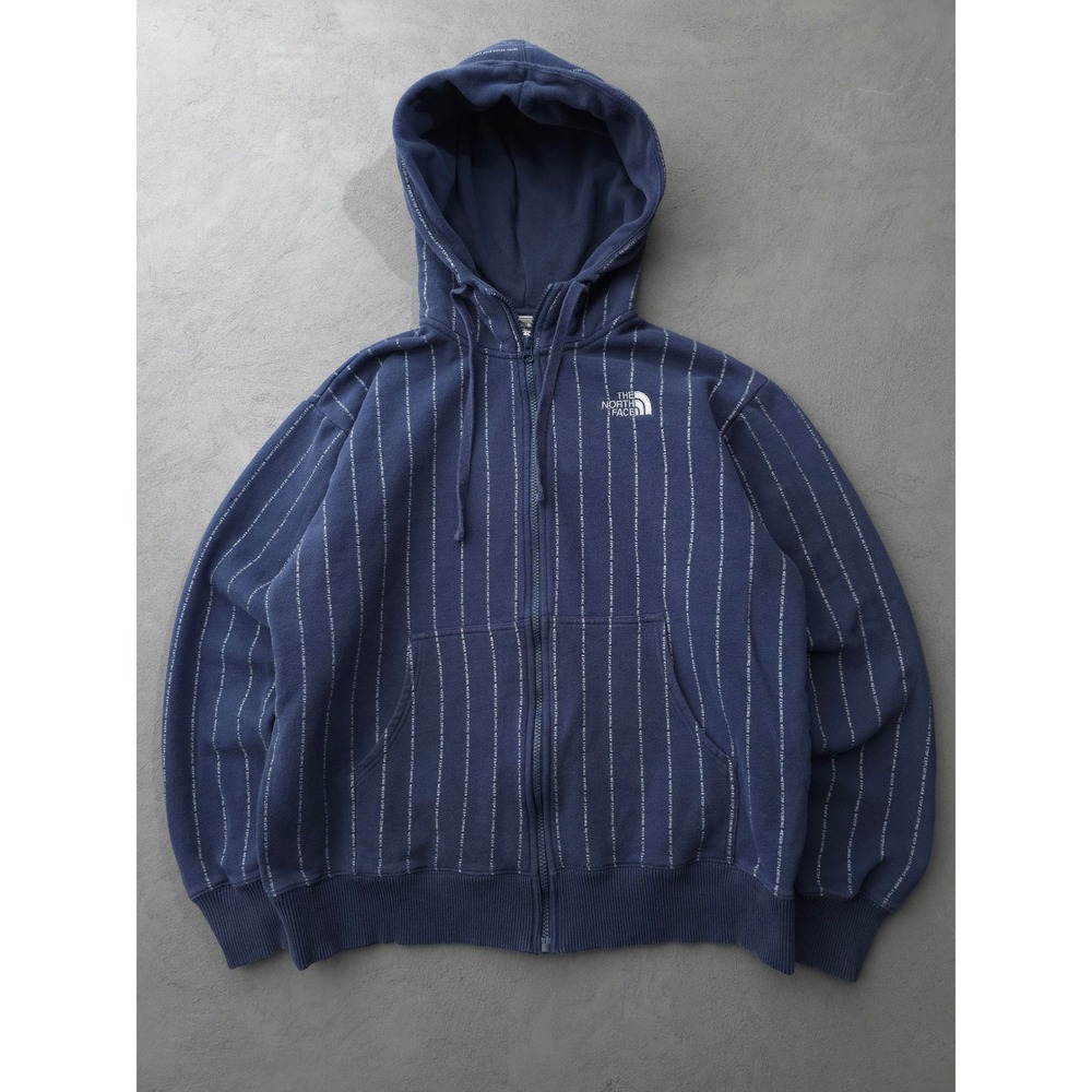 2010s The North Face Navy Full Zip Hoodie Size L Pinstripe Script Logo